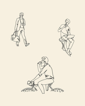 Men are businessmen. Line drawing of men. Illustration of people. Vector line drawing.