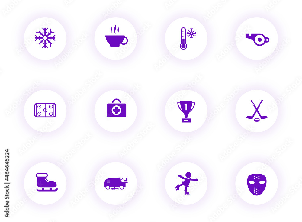 Poster ice rink purple color vector icons on light round buttons with purple shadow. ice rink icon set for 