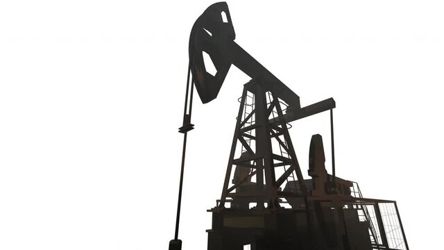 Silhouette of a working oil pump jack on transparent background . Industrial energy producing equipment. Looped video. 3D render. ProRes 4444