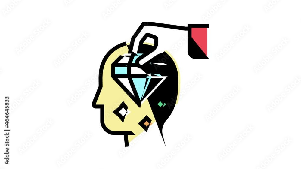 Poster knowledge and mind intelligence color icon animation. world knowledge and university diploma, asking