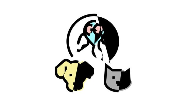 Pet Disease Ill Health Problem color icon animation. Salmonellosis And Tapeworm, Psittacosis And Sarcoptic Mange, Leptospirosis And Streptococcues Pet Disease
