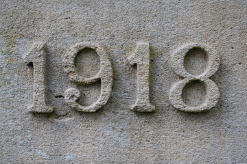 stonemasonry of the date 1918, the beginning of the first world war. - obrazy, fototapety, plakaty