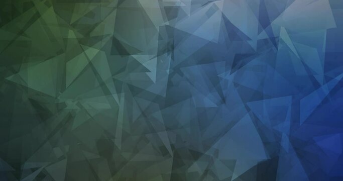4K looping dark blue, green polygonal video footage. Shining colorful animation in simple style. Design for presentations. 4096 x 2160, 30 fps. Codec Photo JPEG.