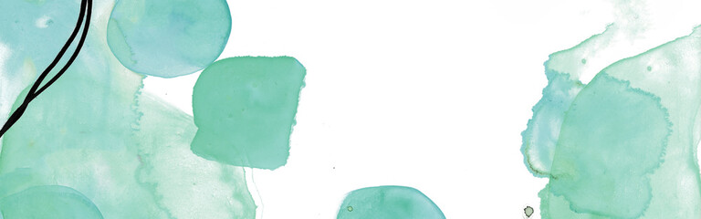 Banner Shape Green blue watercolor background texture in light pastel colors, abstract shapes of watercolor illustration