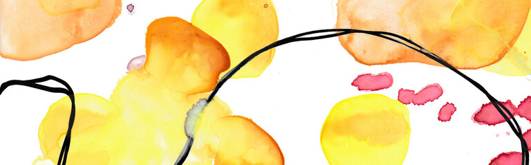 Abstract background banner with orange and yellow watercolor splashes and shapes