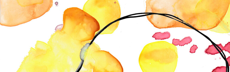 Abstract background banner with orange and yellow watercolor splashes and shapes