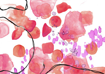 Watercolor pattern with pink flowers, abstract background