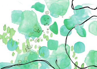 Abstract Background, green Shapes of Watercolor