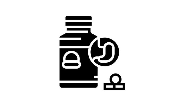 Digestion Disease And Treatment black line animation. Digestion System And Gastrointestinal Tract, Examining And Consultation, Heartburn And Gassing