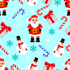 Christmas seamless pattern with Santa Claus and snowman