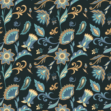 Paisley seamless pattern. Oriental pattern design, abstract flowers