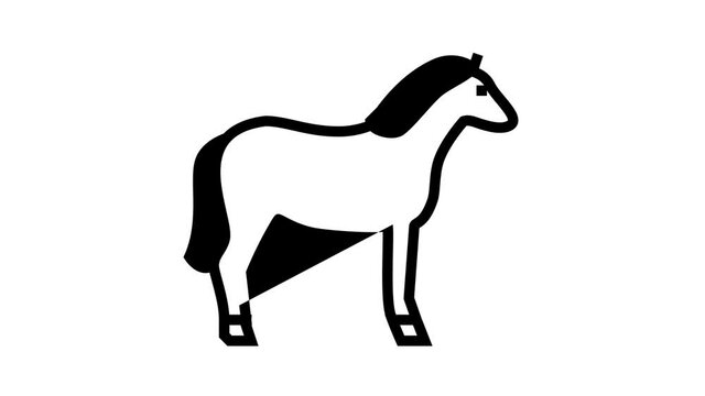 Pets Domestic Animal black line icon animation. Dog And CAt Pets, Horse And Donkey, Pig And Bull Or Cow Farmland Beast, Parrot And Chicken Bird