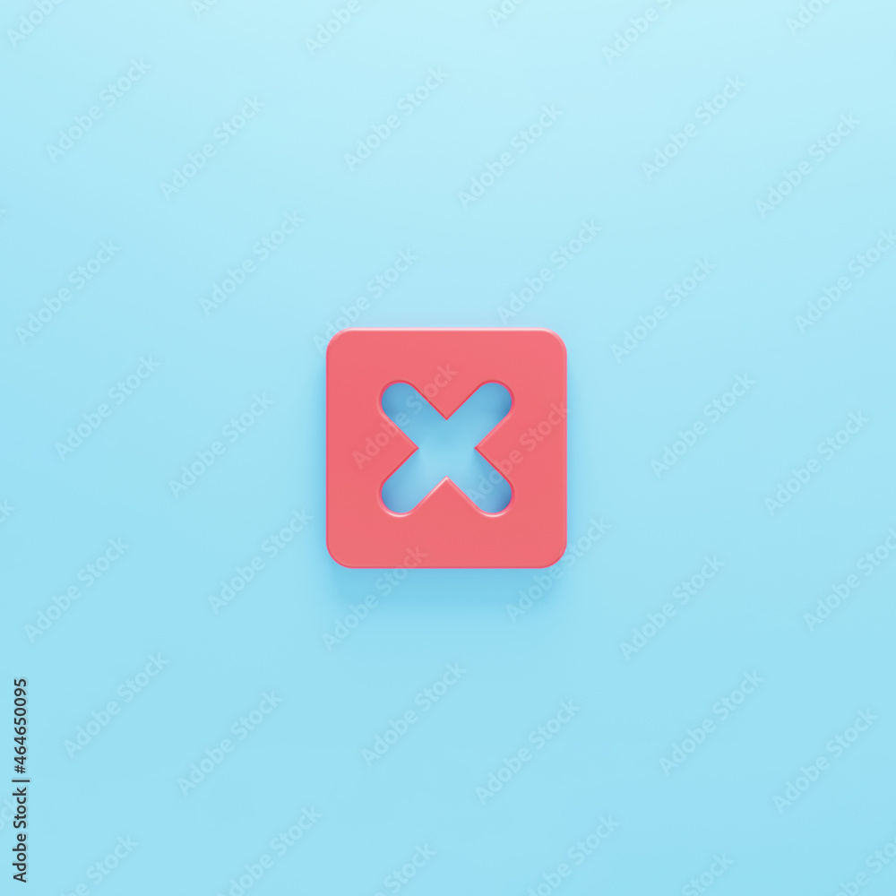 Poster wrong cross symbol isolated. 3d rendering. red cross - symbol of rejection, decline, delete sign. le