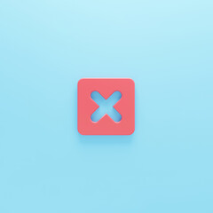 Wrong Cross Symbol Isolated. 3D rendering. Red cross - symbol of rejection, decline, delete sign. Letter - X. True or false icon 3D.