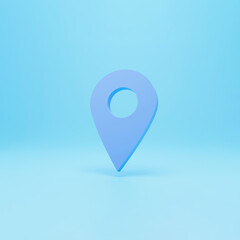 LOCATION pin arrow. The concept of tagging a sign landmark needle tip to create a route search. Isolated on blue background 3D rendering