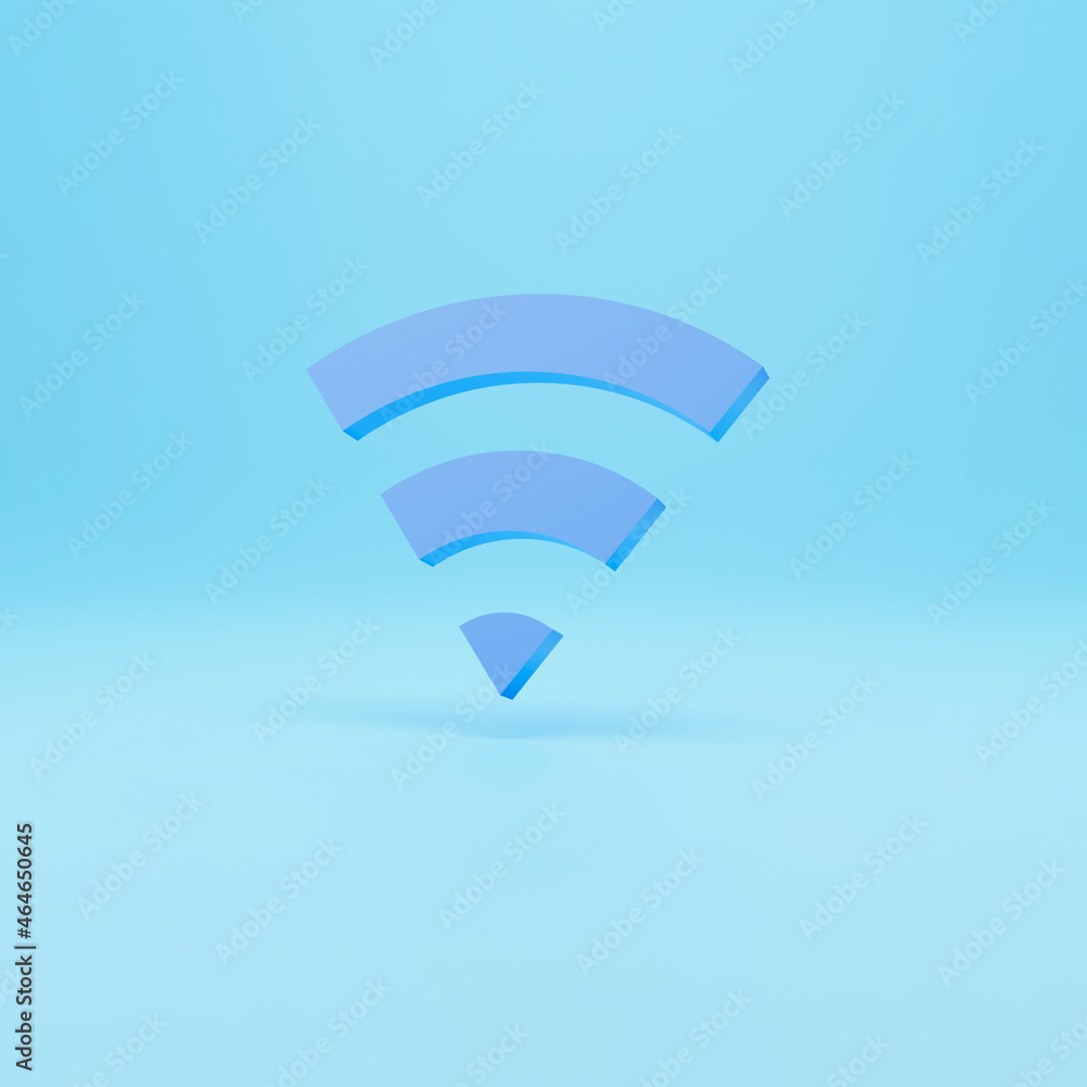Poster 3d wifi wireless symbol. abstract wifi icon on blue background. 3d rendering.