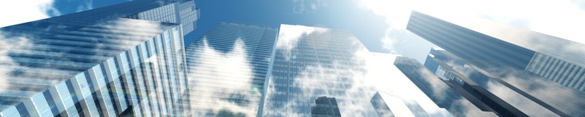 Obraz na płótnie Canvas Skyscrapers of a modern city, skyscrapers against the sky, skyscrapers and clouds, skyscrapers in the sun. , 3d rendering