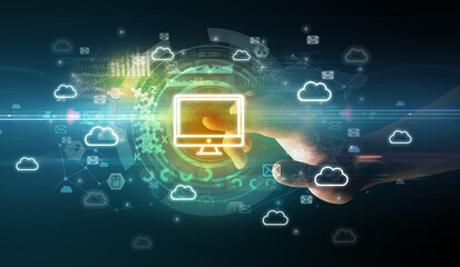 touching with soft gesture multimedia screen with future technology concept