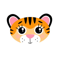 Vector cute little tiger cub head. Symbol of 2022 New Year, isolated on white background