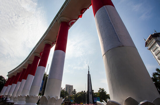 Kujang Monument and its surrounding. The monument is the landmark and icon Of Bogor City, West Java. Kujang is a traditional weapon of the Sundanese people.