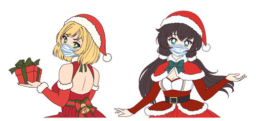 Set of two anime girls wearing medical mask