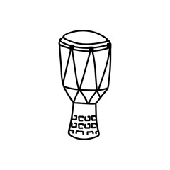 Single hand drawn traditional African drum. Doodles vector illustration. Isolated on a white background. Kwanzaa style