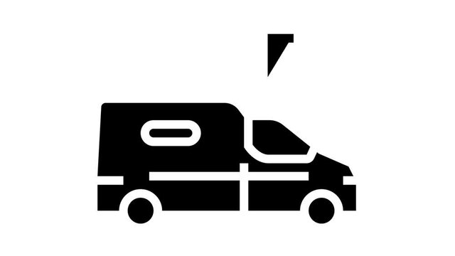 Free Shipping Service glyph icon animation. Delivery Boy And Truck, Aircraft Worldwide Free Shipping And Warehouse Storage