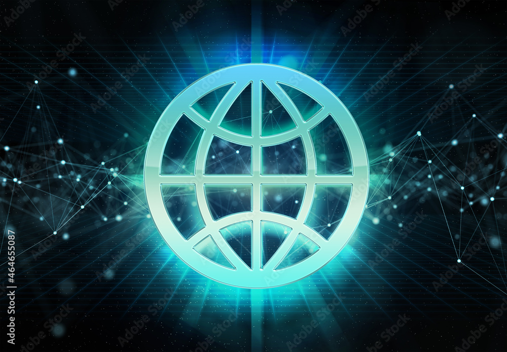 Canvas Prints digital web holographic icon bursting into blue and green neon light 3d rendering