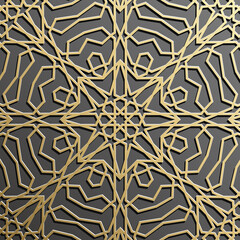 Gold islamic pattern on black background. Islamic ornament vector, persian motiff.