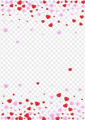 Fond Confetti Background Transparent Vector. Gift Pattern Heart. Pink Shape Frame. Red Heart Cut Illustration. Violet Wallpaper Texture.