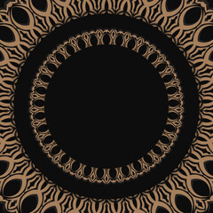 Black color card with mandala brown pattern for your design.