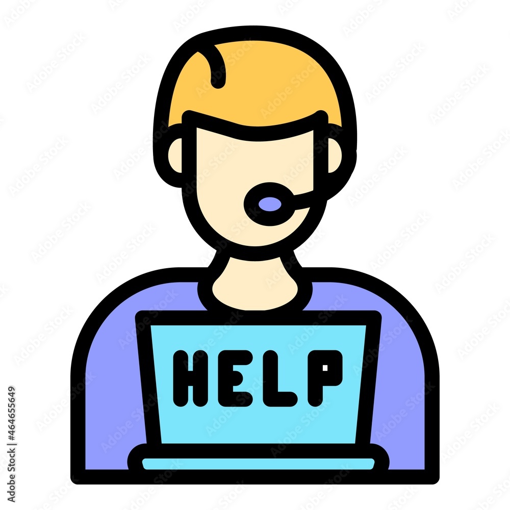 Poster help service center icon. outline help service center vector icon color flat isolated