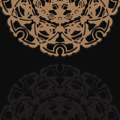 Black postcard with abstract brown ornament for your brand.