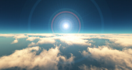 Fototapeta premium fly above clouds sunset landscape 3d render