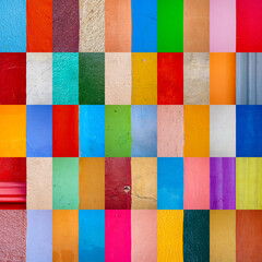 Mosaic of square photos creating vertical lines. Each image is of a painted wall in Central America