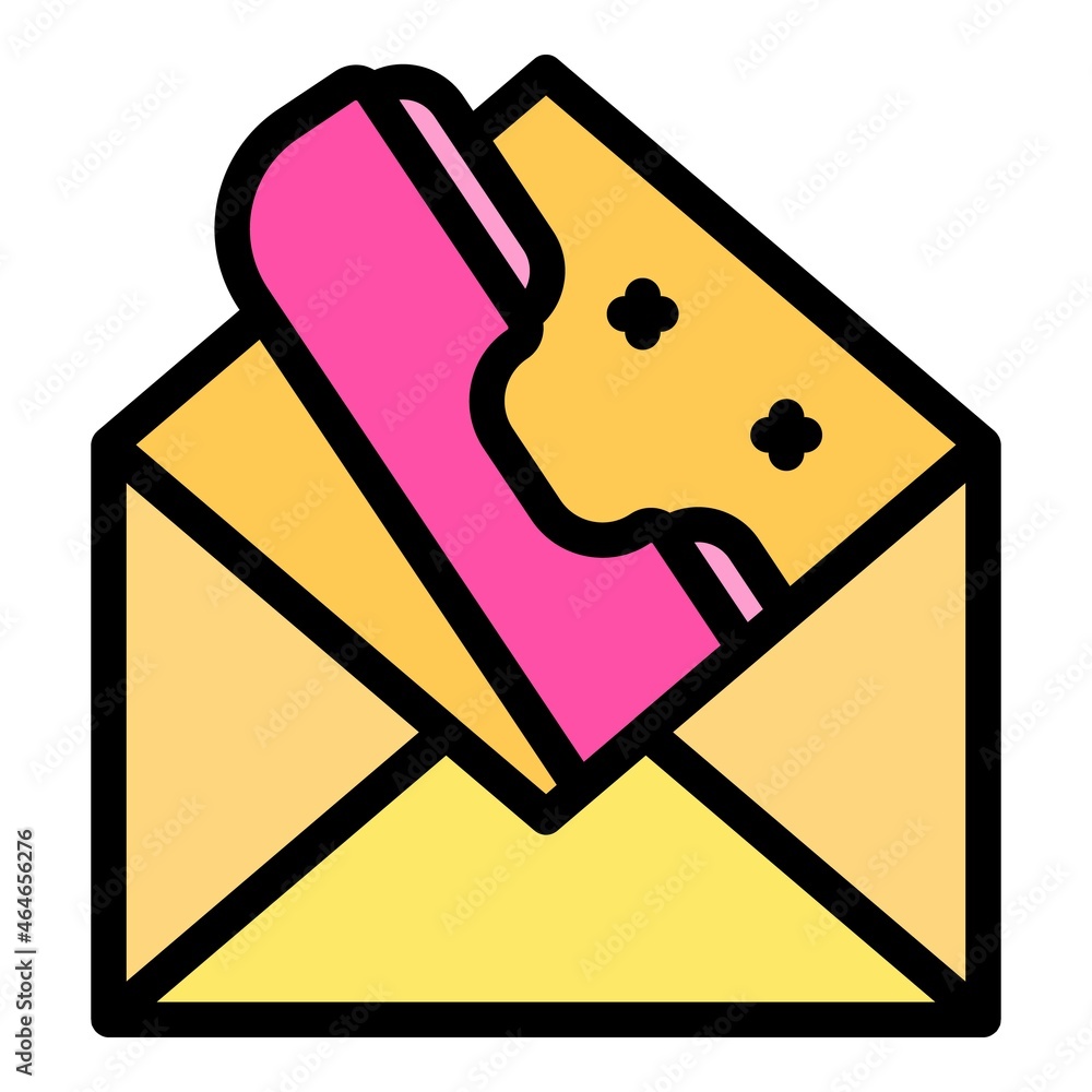 Poster mail call center icon. outline mail call center vector icon color flat isolated