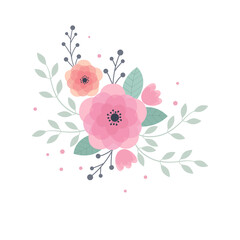 Vector flowers illustration isolated on a white background. Design for Valentine's day, Mother's Day, Wedding, Birthday, Easter.