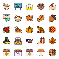 Filled outline icons for thanksgiving.
