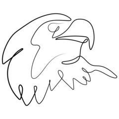 Eagle line art in vector. Continuous one line drawing of eagle (bird) silhouette isolated on white background. Eagle for company logo identity. Illustration for magazine, background, logotype.