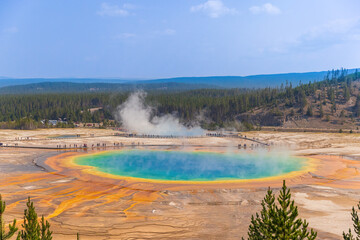 Aerial view Grand Prismatic Spring in Yellowstone National Park