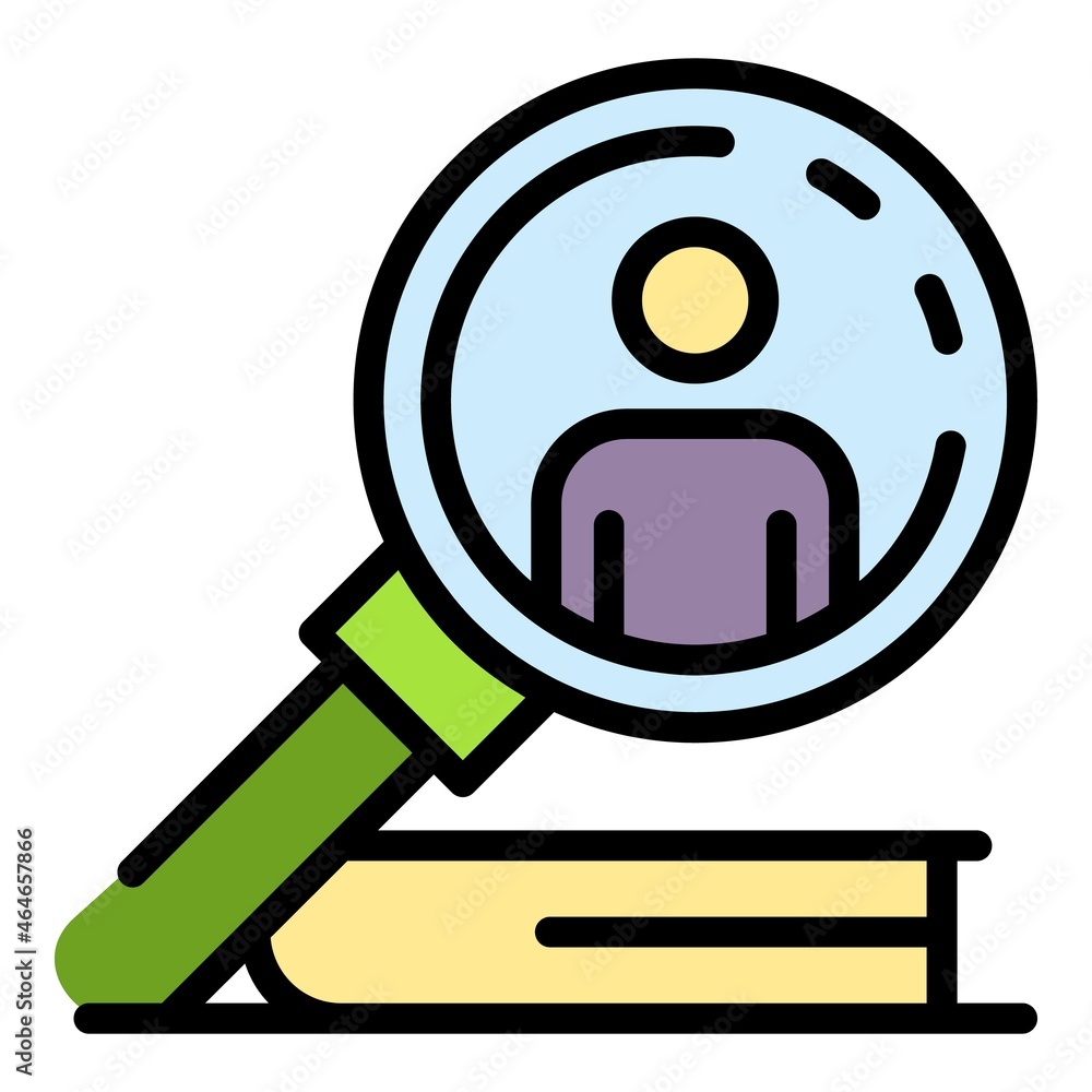 Poster person search icon. outline person search vector icon color flat isolated