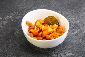 Marinated pickled honey mushrooms in the bowl