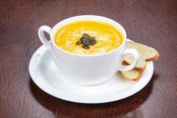 Tasty pumpkin soup with seeds