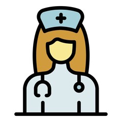 Private clinic woman doctor icon. Outline private clinic woman doctor vector icon color flat isolated