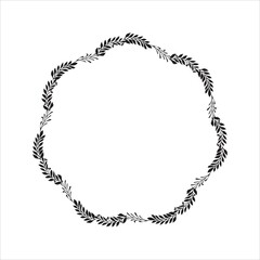 Hand drawn vector round frame. Floral wreath with leaves, berries, branches Decorative elements for design. Ink, vintage and rustic styles.