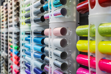 self-adhesive film in rolls of different colors