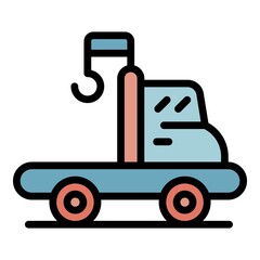 Tow truck assistance icon. Outline tow truck assistance vector icon color flat isolated