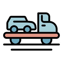 Broken car tow truck icon. Outline broken car tow truck vector icon color flat isolated