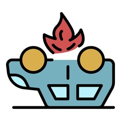 Car accident fire icon. Outline car accident fire vector icon color flat isolated