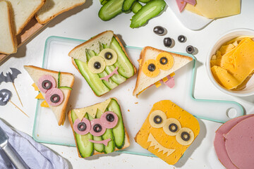 Funny monster Halloween sandwiches